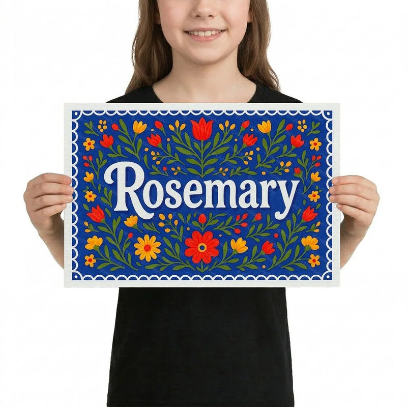 Rosemary Name Art - Floral Farmhouse personalized wall print for kids