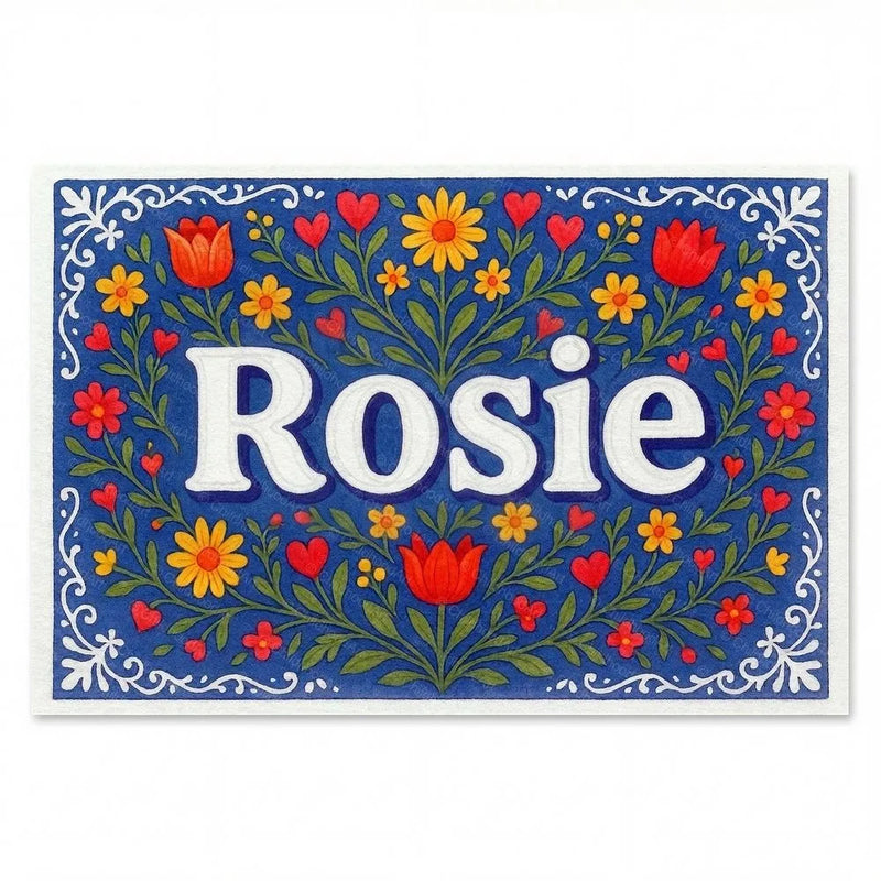 Rosie Name Art - Floral Farmhouse personalized wall print for kids