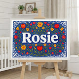 Rosie Name Art - Floral Farmhouse personalized wall print for kids