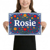 Rosie Name Art - Floral Farmhouse personalized wall print for kids