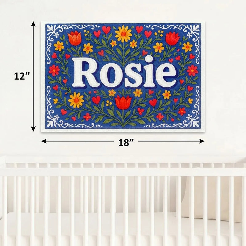Rosie Name Art - Floral Farmhouse personalized wall print for kids