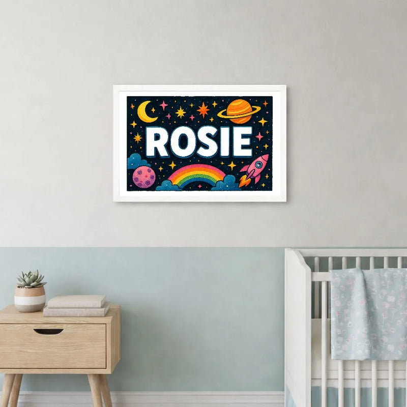 Rosie Name Art - Space Explorers personalized wall print for kids