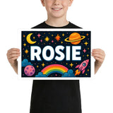 Rosie Name Art - Space Explorers personalized wall print for kids