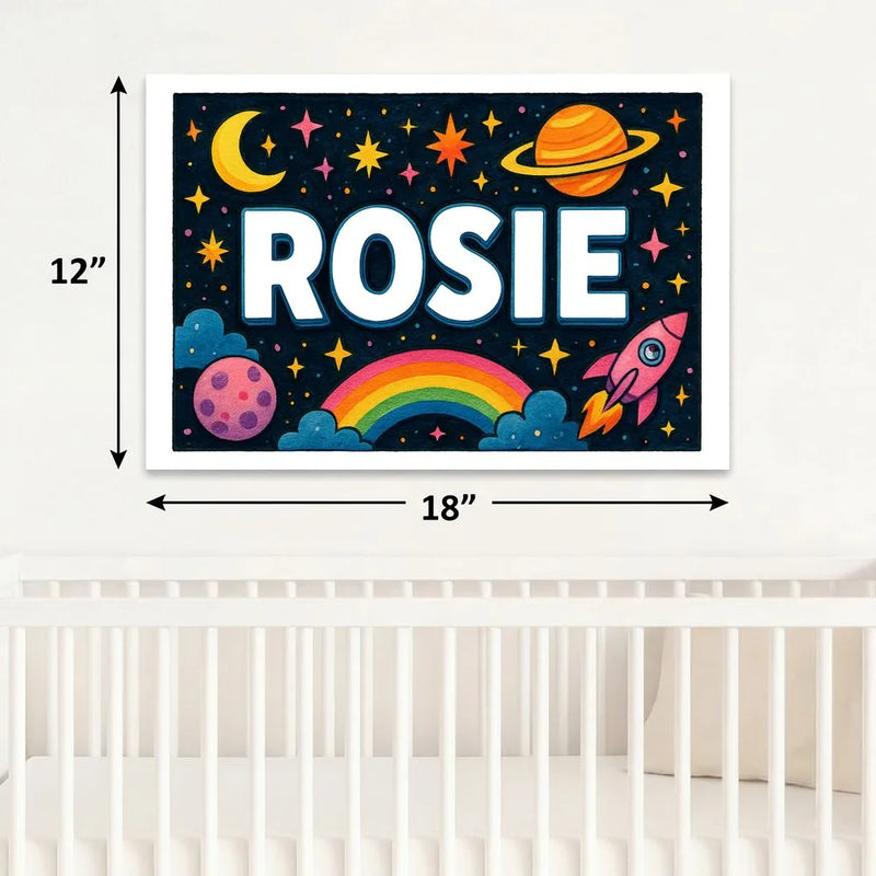 Rosie Name Art - Space Explorers personalized wall print for kids
