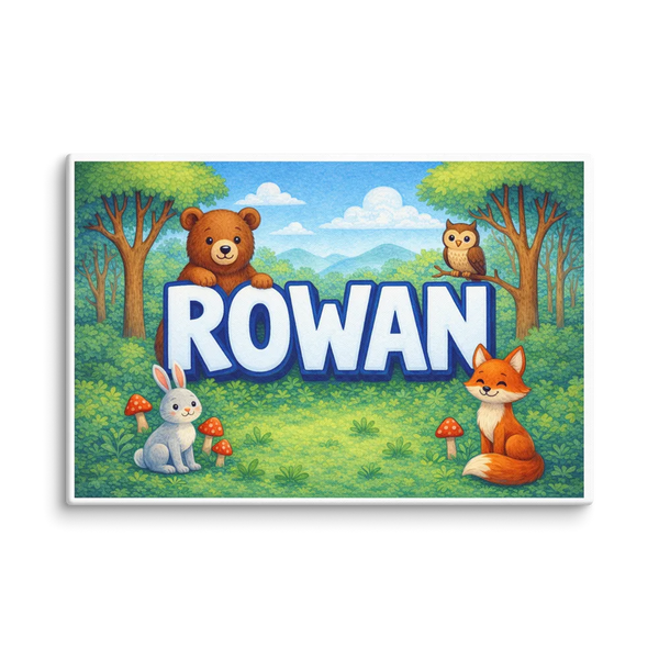 Rowan Name Art - Forest Friends Personalized Wall Art
