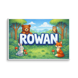 Rowan Name Art - Forest Friends personalized wall print for kids