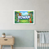 Rowan Name Art - Forest Friends personalized wall print for kids