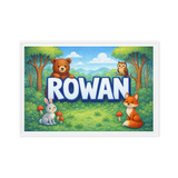 Rowan Name Art - Forest Friends personalized wall print for kids