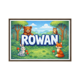 Rowan Name Art - Forest Friends personalized wall print for kids