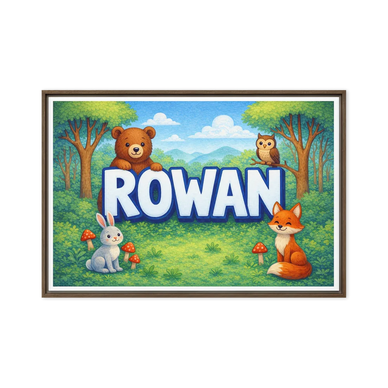 Rowan Name Art - Forest Friends personalized wall print for kids
