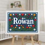 Rowan Name Art - Floral Farmhouse personalized wall print for kids