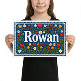Rowan Name Art - Floral Farmhouse personalized wall print for kids