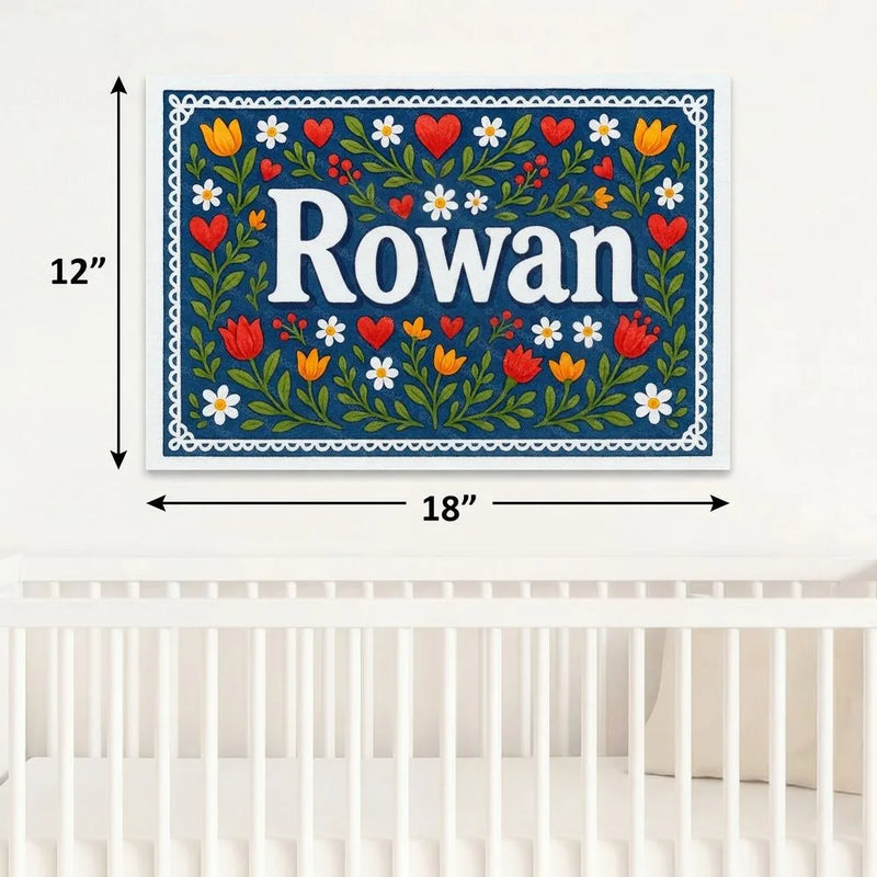 Rowan Name Art - Floral Farmhouse personalized wall print for kids