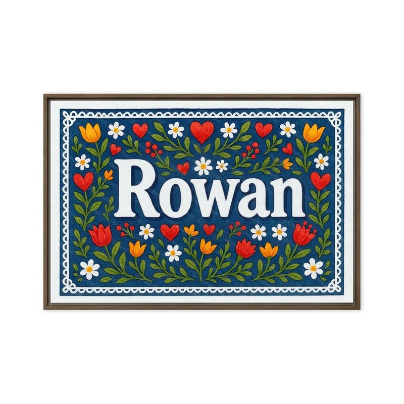 Rowan Name Art - Floral Farmhouse personalized wall print for kids