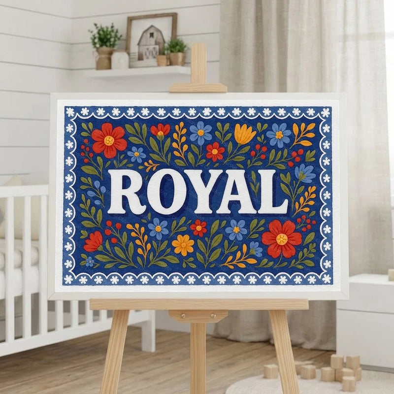 Royal Name Art - Floral Farmhouse personalized wall print for kids