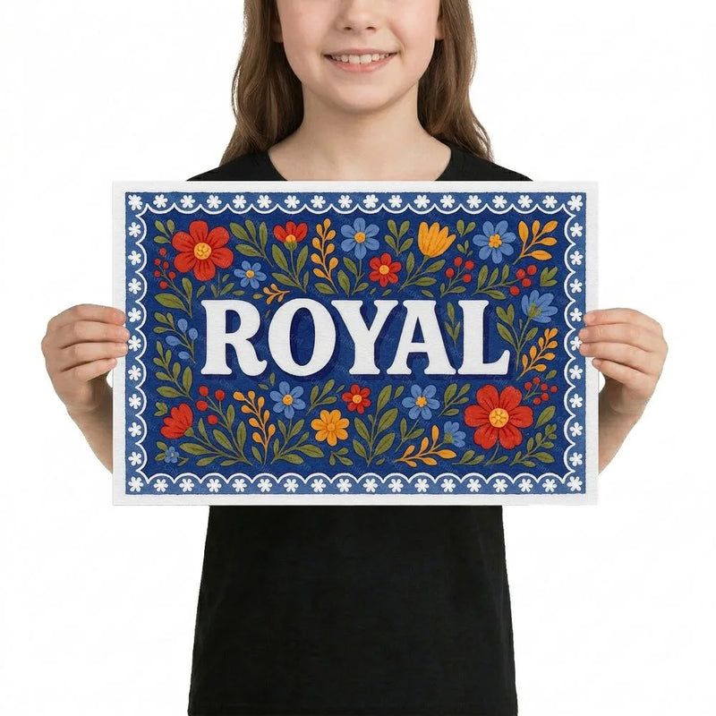 Royal Name Art - Floral Farmhouse personalized wall print for kids