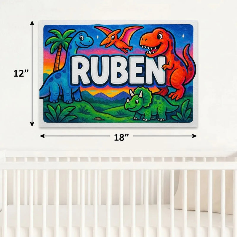 Ruben Name Art - Dinosaur Adventure personalized wall print for kids
