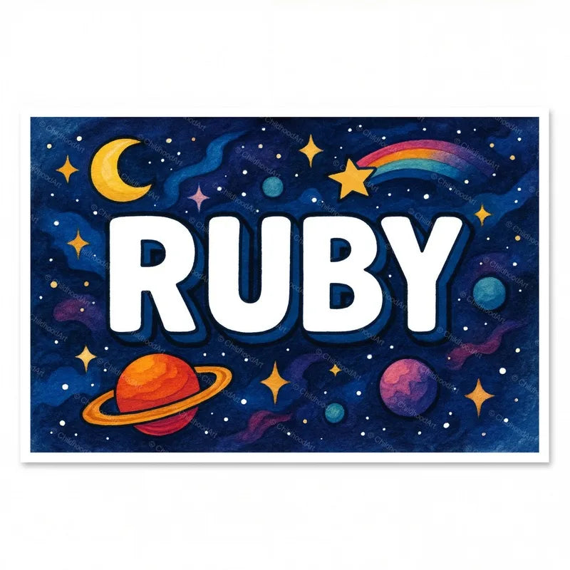 Adventurous personalized space name art for Ruby