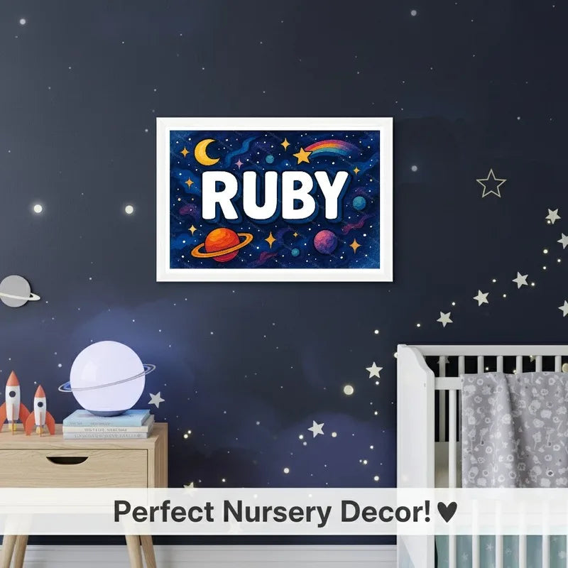 Adventurous personalized space name art for Ruby