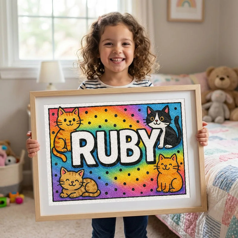 Playful personalized cat name art for Ruby