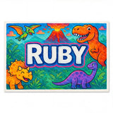 Adventurous personalized dinosaur name art for Ruby