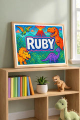 Adventurous personalized dinosaur name art for Ruby