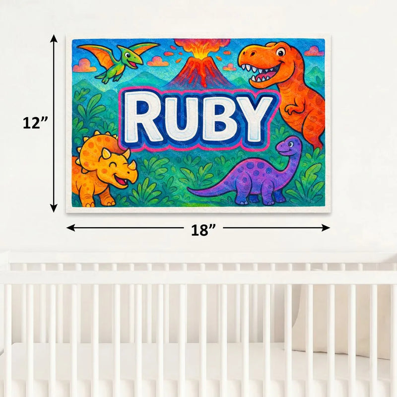 Adventurous personalized dinosaur name art for Ruby