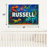 Adventurous personalized dinosaur name art for Russell