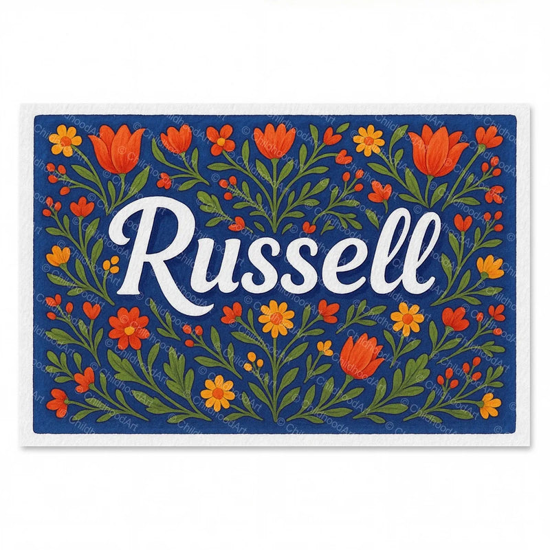 Calm personalized name art for Russell