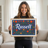 Calm personalized name art for Russell