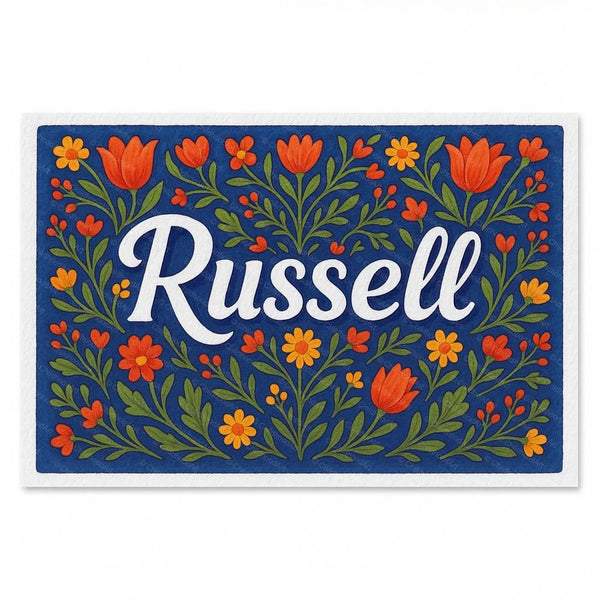 Russell Name Art - Floral Farmhouse Personalized Wall Art