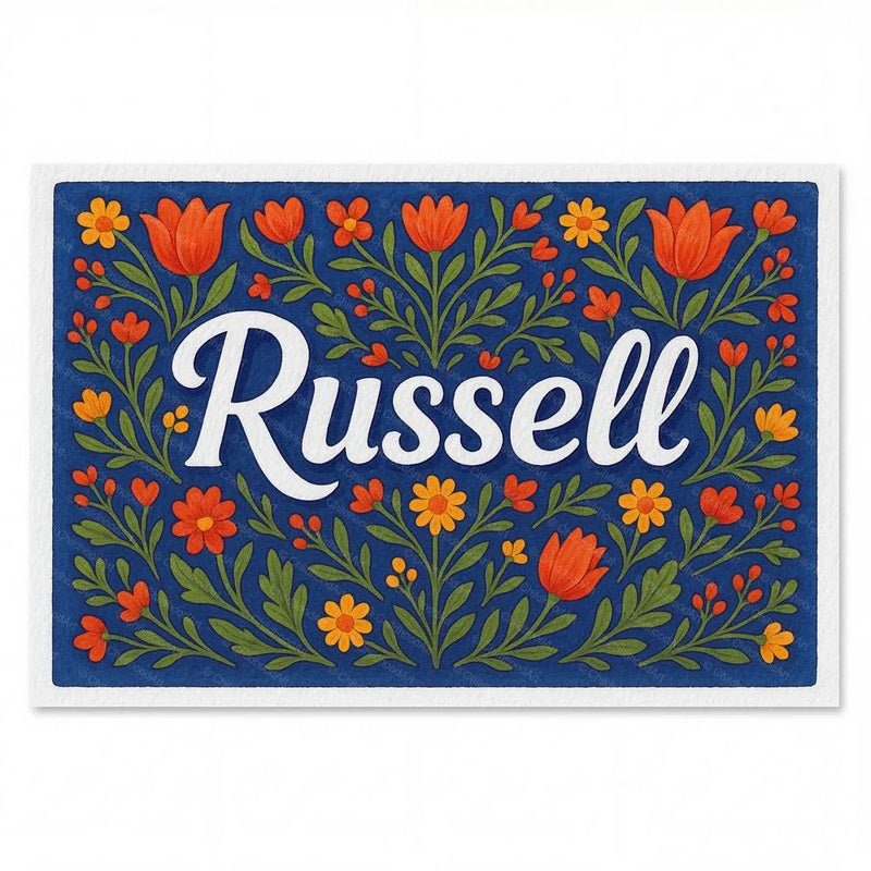Russell Name Art - Floral Farmhouse personalized wall print for kids