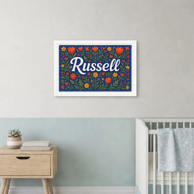 Russell Name Art - Floral Farmhouse personalized wall print for kids