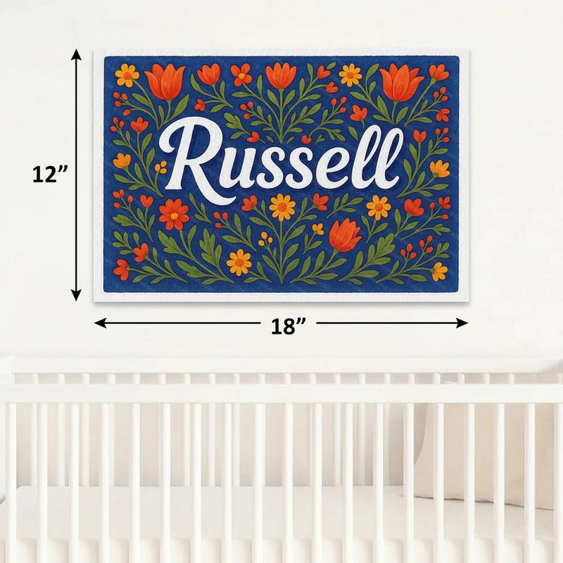 Russell Name Art - Floral Farmhouse personalized wall print for kids