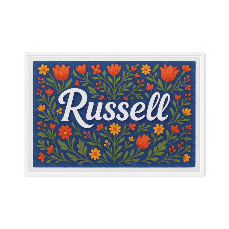 Russell Name Art - Floral Farmhouse personalized wall print for kids
