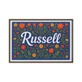 Russell Name Art - Floral Farmhouse personalized wall print for kids