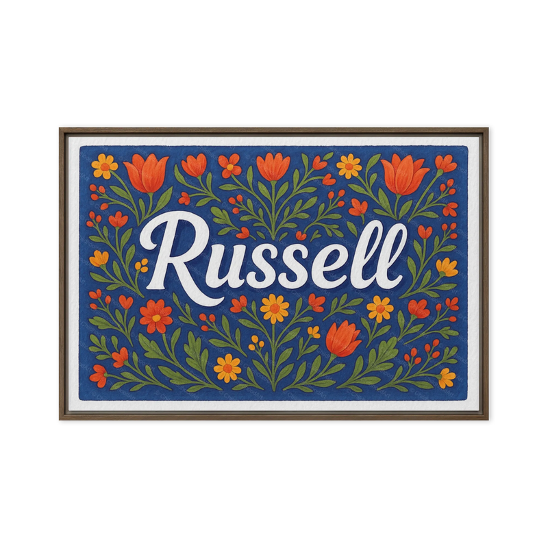 Russell Name Art - Floral Farmhouse personalized wall print for kids