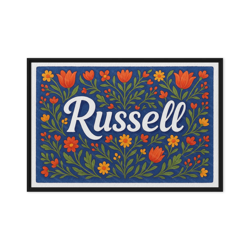 Russell Name Art - Floral Farmhouse personalized wall print for kids