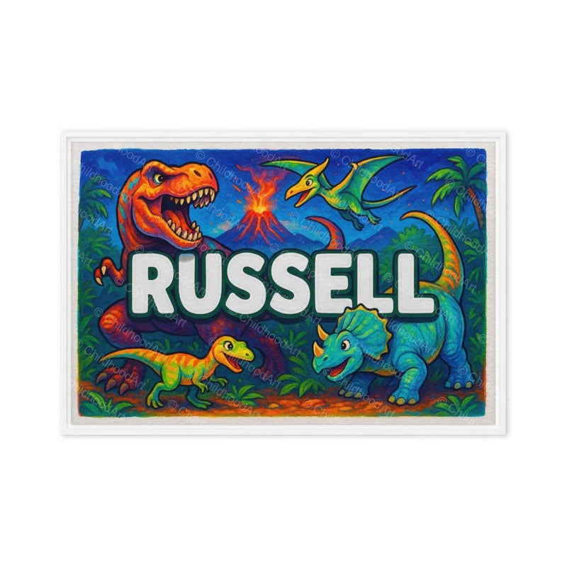 Russell Name Art - Dinosaur Adventure personalized wall print for kids