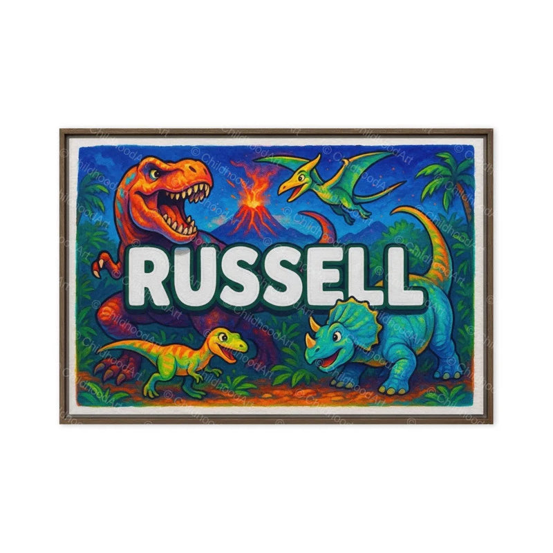 Russell Name Art - Dinosaur Adventure personalized wall print for kids