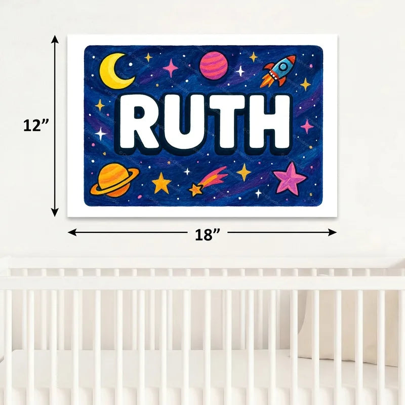 Adventurous personalized space name art for Ruth