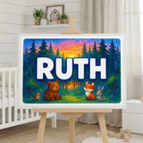 Calm personalized woodland name art for Ruth