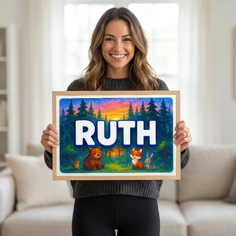 Calm personalized woodland name art for Ruth