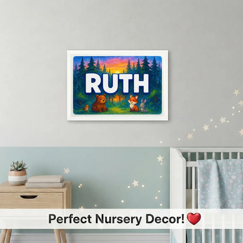 Calm personalized woodland name art for Ruth