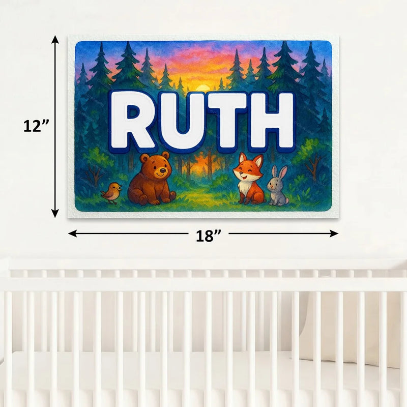 Calm personalized woodland name art for Ruth