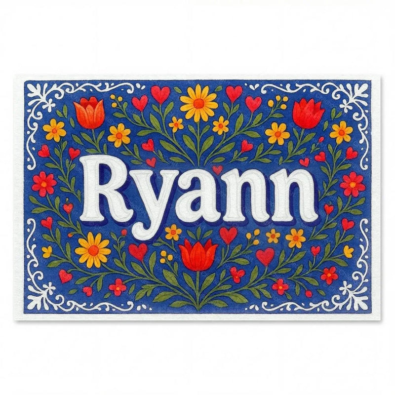 Ryann Name Art - Floral Farmhouse personalized wall print for kids