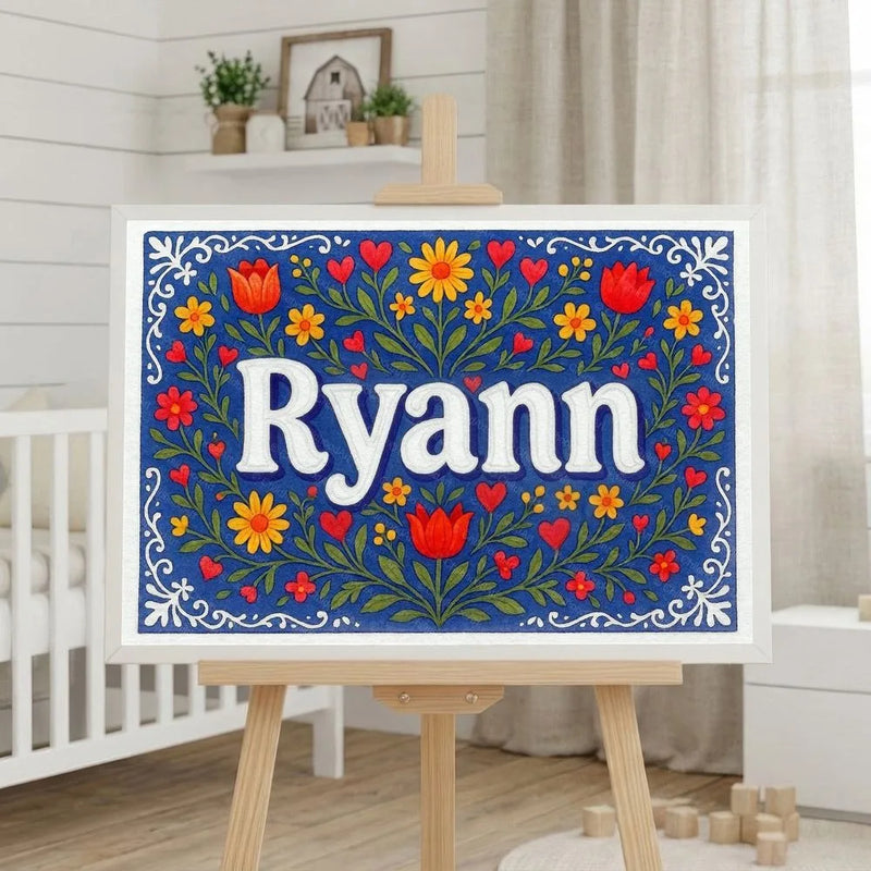 Ryann Name Art - Floral Farmhouse personalized wall print for kids
