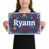 Ryann Name Art - Floral Farmhouse personalized wall print for kids