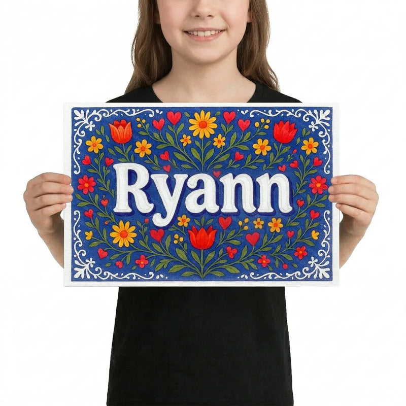 Ryann Name Art - Floral Farmhouse personalized wall print for kids
