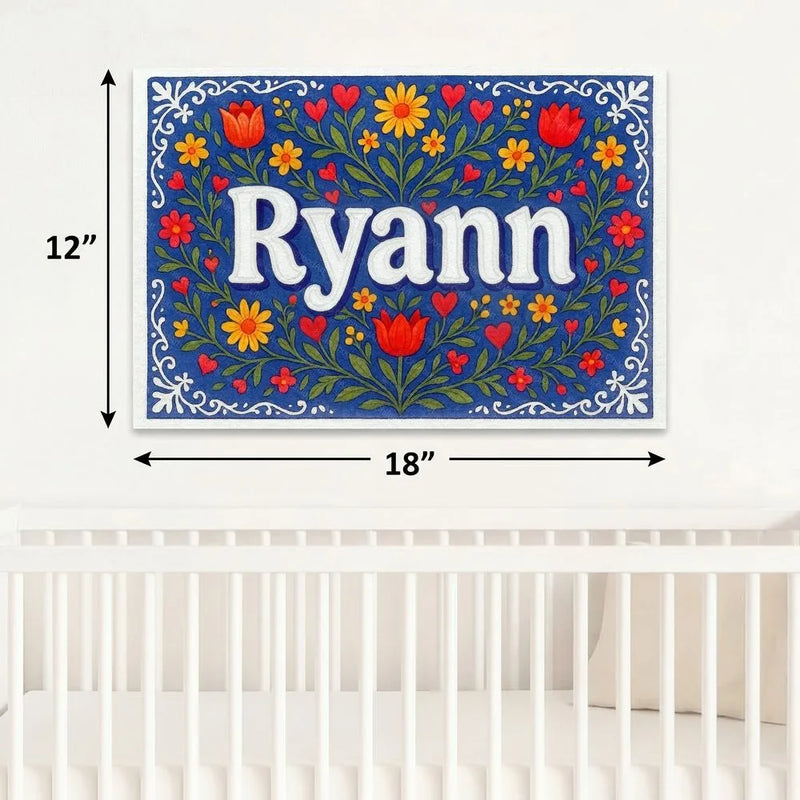 Ryann Name Art - Floral Farmhouse personalized wall print for kids